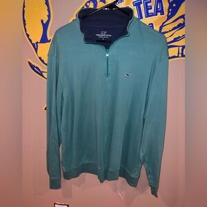 Vineyard Vines Blue Zip Up Sweater with Ribbed Cuffs